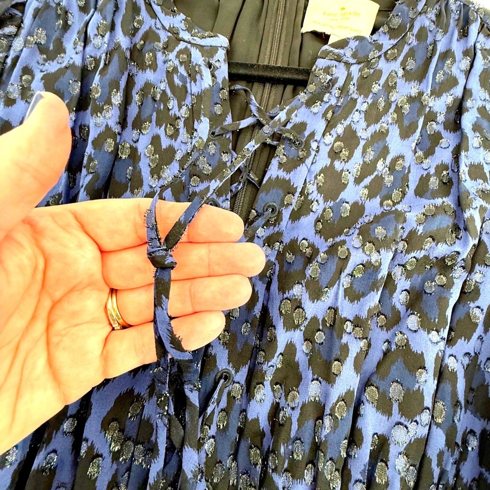 Kate Spade New York Silk Maxi Dress Medium Blue Black Leopard Print Sequins - Picture 3 of 13